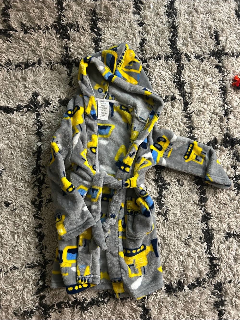 Cozy Gray and Yellow Kids' Hooded Bathrobe with Construction Print